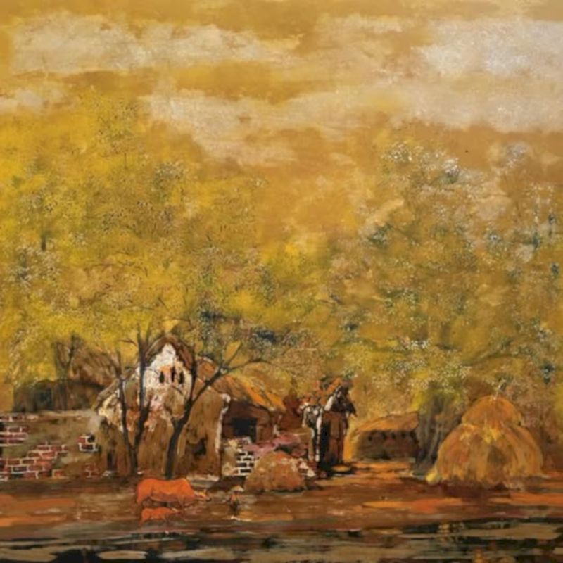 Tranh “Quê ngoại” kích thước 60 x 60cm - hoạ sĩ Hương Ly